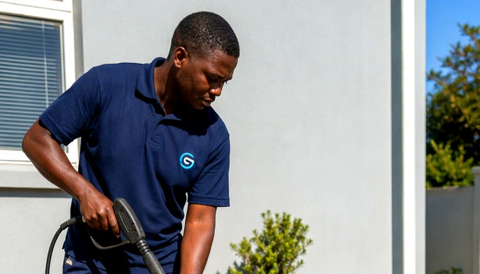 Pressure washing a driveway